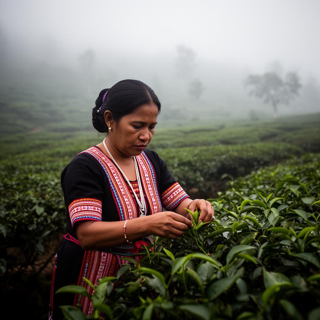 A Khasi tea worker plucking leaves